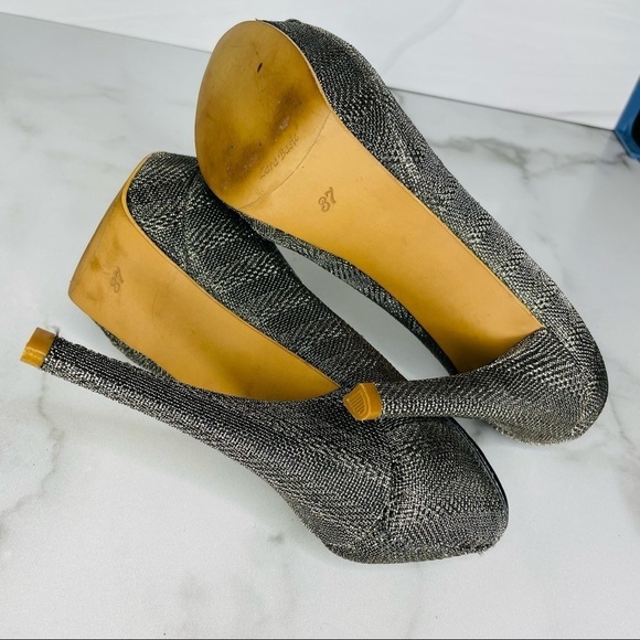 Zara Silver Sparkly Bow High Heels- Size 37- 4.5 Inch Heels - Picture 5 of 9